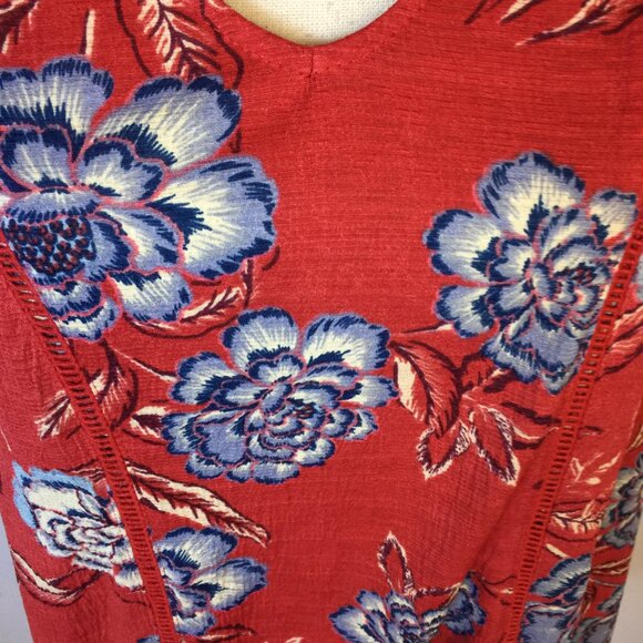 Knox Rose Blouse Tank Top Sz M Womans Red Blue Floral V-neck Sleeveless Stretch - Picture 6 of 10